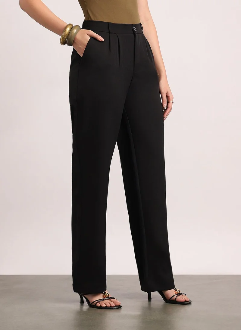 أوربانو فاشن Urbano Fashion Women's Black Loose Baggy Fit Solid Korean Pants Stretchable